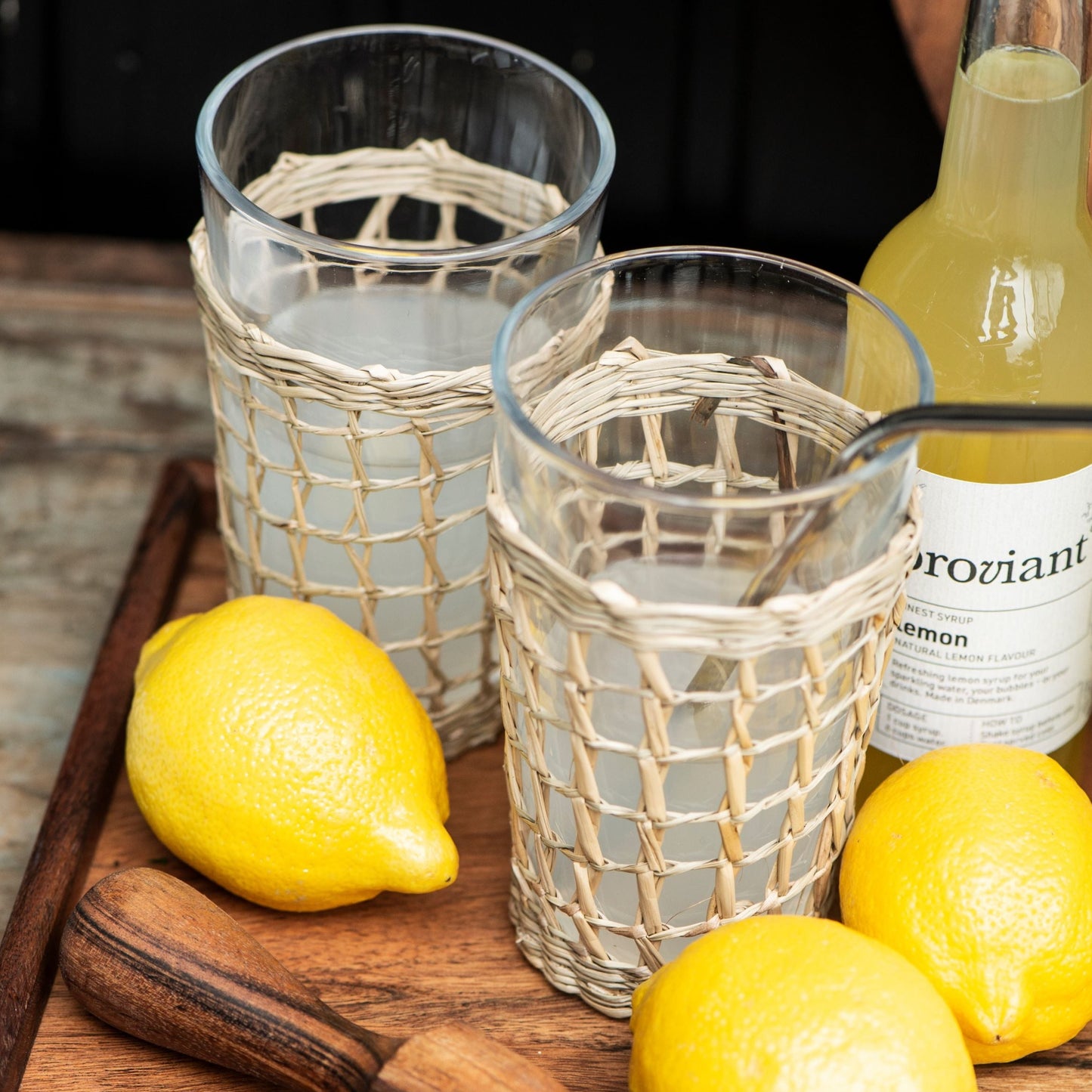 Drinking Glass with Straw Weave Base