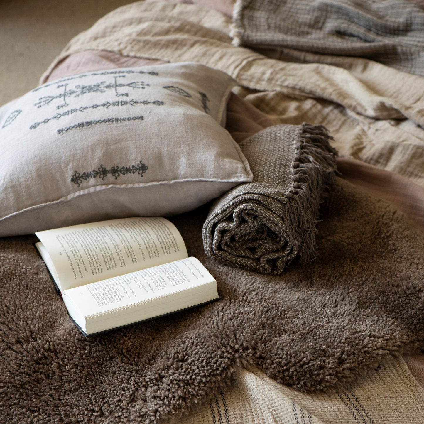 Grey Cushion Cover - Dark Grey Embroidery