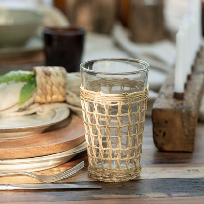 Drinking Glass with Straw Weave Base