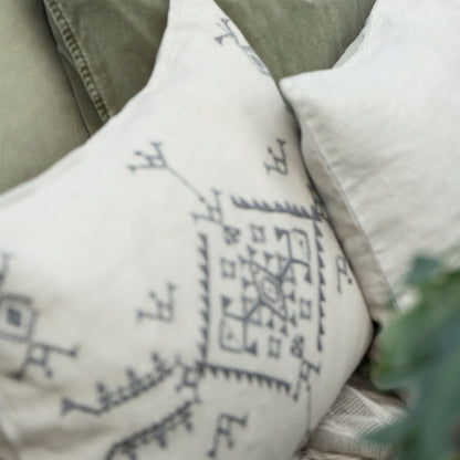 Natural Cushion Cover - Dark Grey Embroidery    *Exclusive to Blu*