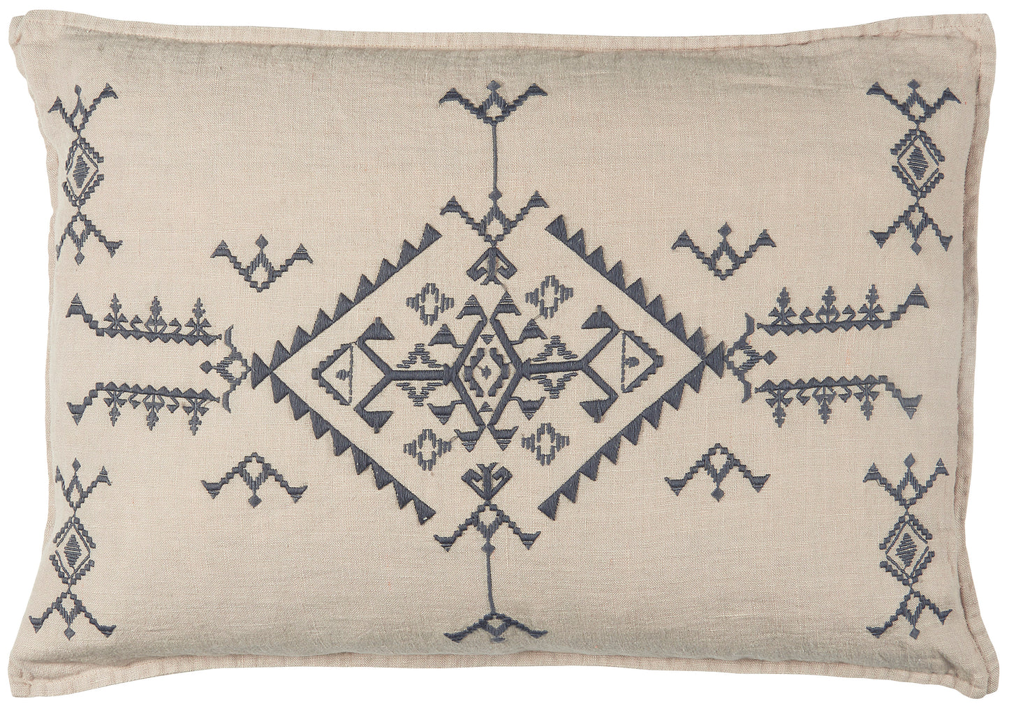 Natural Cushion Cover - Dark Grey Embroidery